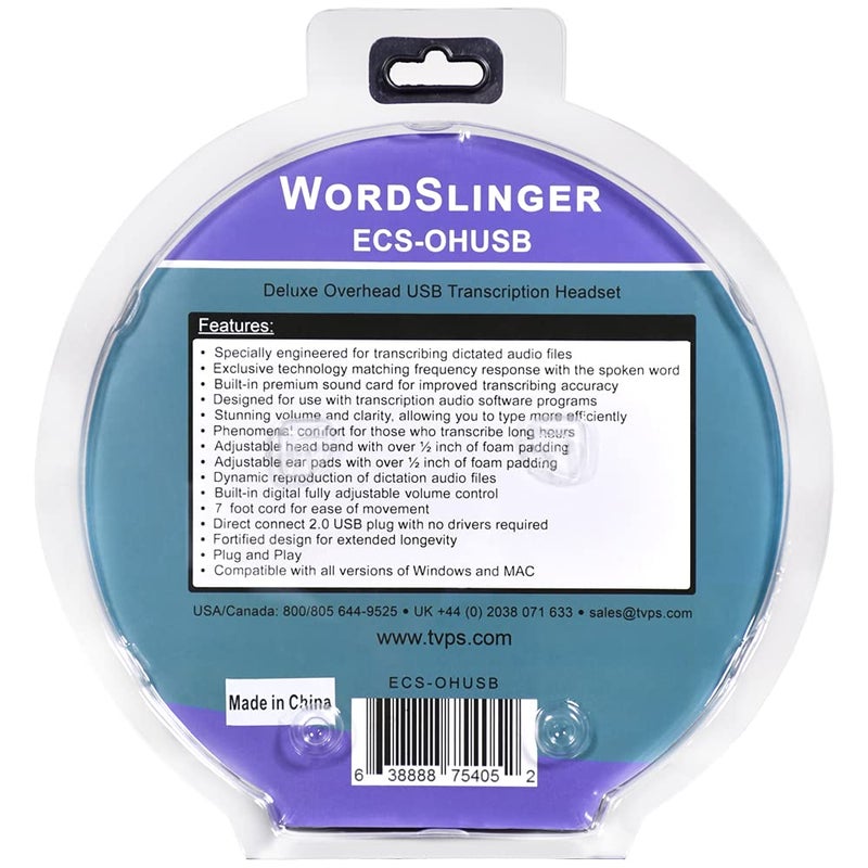 ECS WordSlinger USB Transcription Headset, 7-Foot Cord, Over-Head Design, Superior Audio Clarity, External Sound Card, Perfect for Medical & Legal Dictation, Comfortable Padded Headband & Ear Cups - Image 3